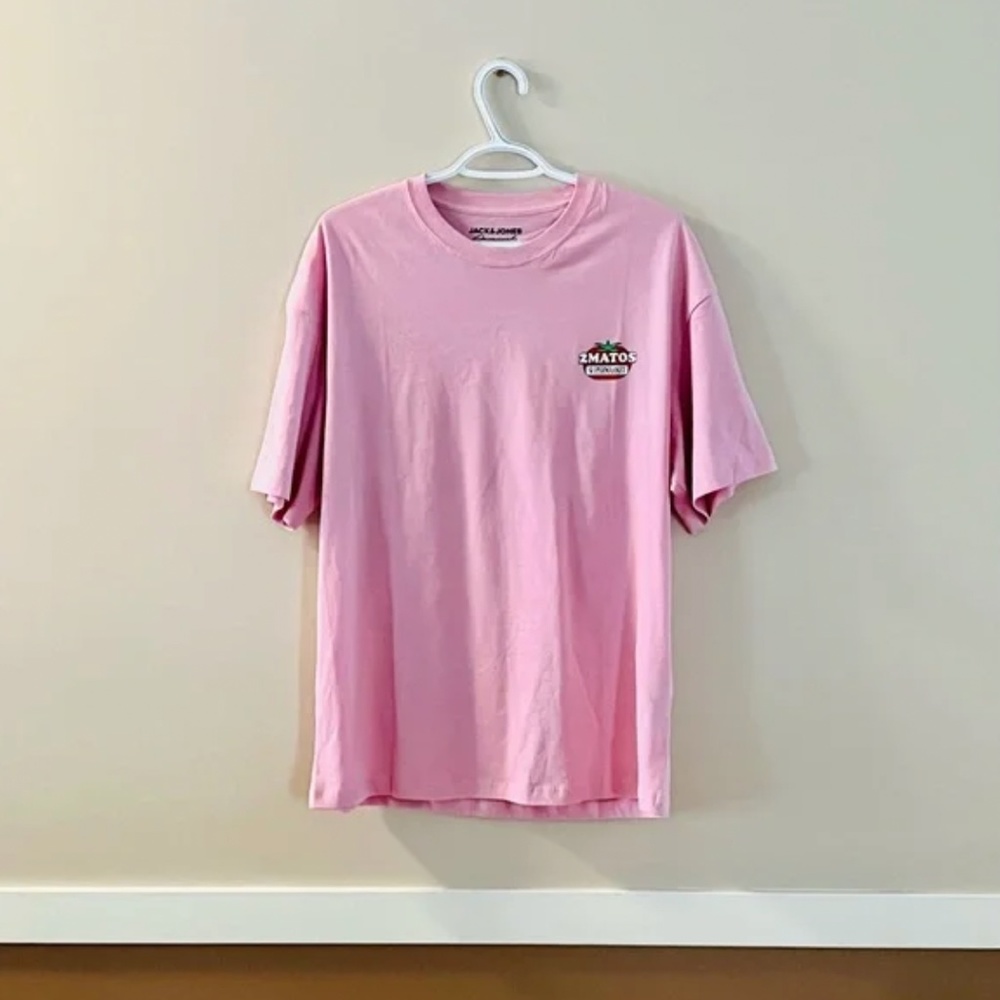 LIKE NEW Jack & Jones Pink Graphic Tomatoes T-Shirt Medium Mens / Unisex